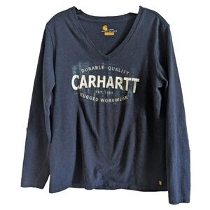 Carhartt Women's Large Relaxed Fit Workwear Long Sleeve T Shirt Blue 103253‎
